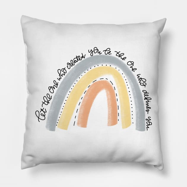 uplifting daily inspirational quote boho rainbow Pillow by andienoelm