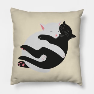 Cute minimal Black and White sleeping kitty cats Pillow