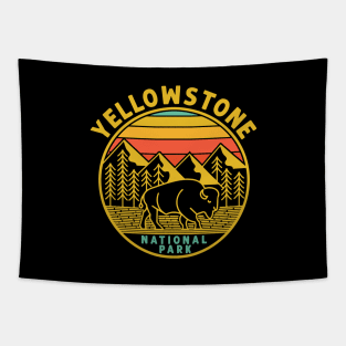 Vintage Yellowstone National Park Wyoming Mountains Bison Tapestry