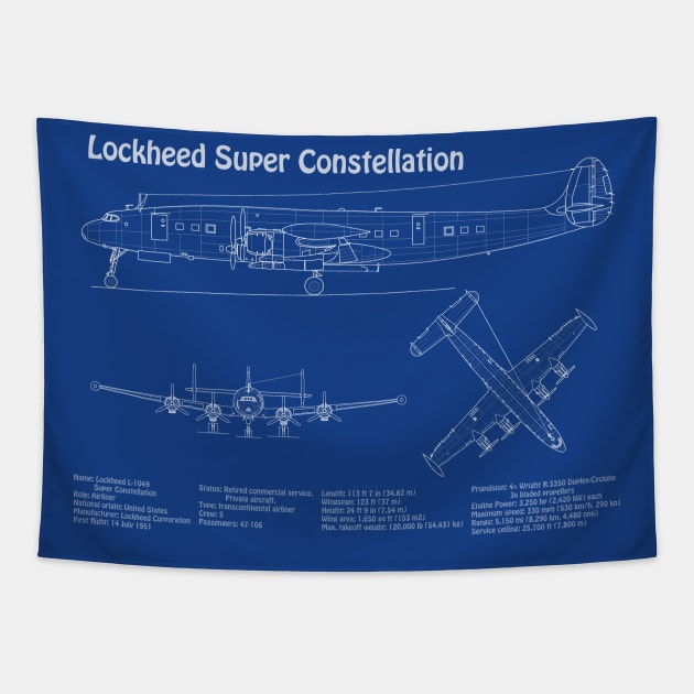 Lockheed L-1049 Super Constellation Blueprint Plan - ADpng Tapestry by SPJE Illustration Photography