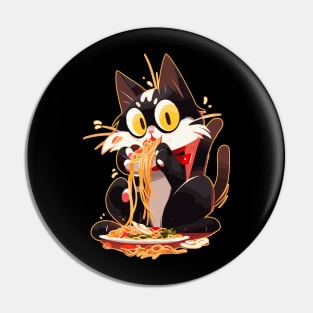 Black cat eating ramen Pin