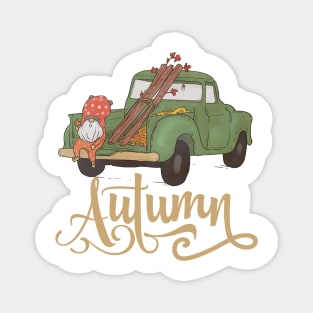 Cute Gnome In Autumn Vintage Car Gnomes Lover Magnet