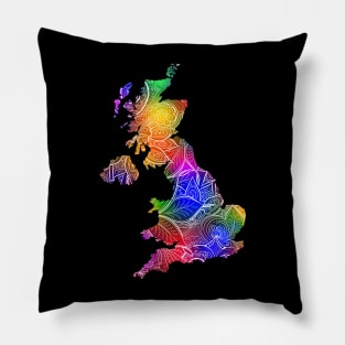 Colorful mandala art map of United Kingdom with text in multicolor pattern Pillow