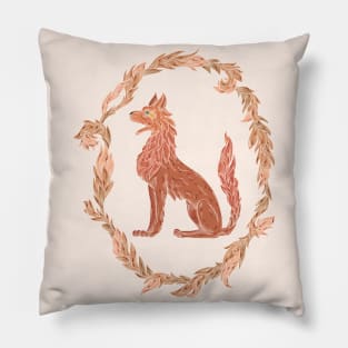 Fairy fire wolf in a floral wreath Pillow