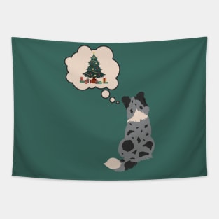 Blue Merle Shetland Sheepdog Christmas Tree and Gifts Tapestry
