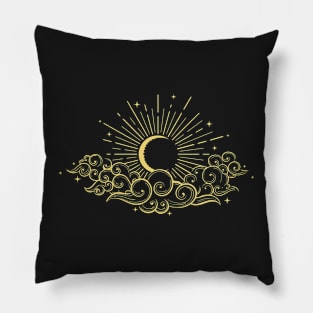 Hand drawn Moon in the cloudy sky Pillow