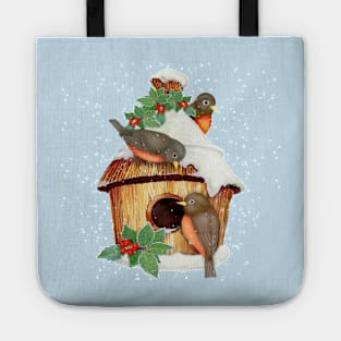 Winter Birds  and Christmas Birdhouse Tote