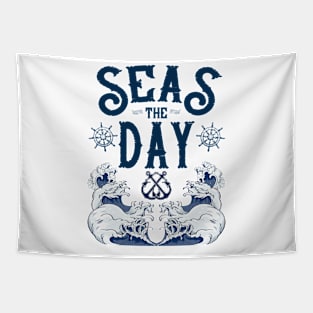 Seas the Day Nautical Anchor Cruise Design Tapestry