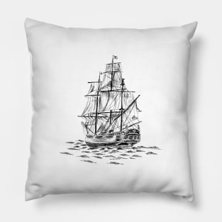 Antique Sailboat Sketch Pillow