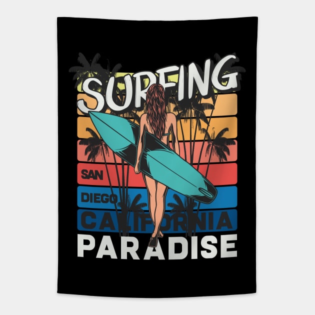 Surfing San Diego California Paradise Tapestry by gdimido