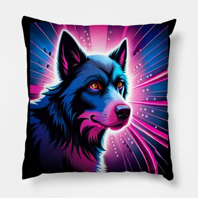 blue dog with pink light Pillow by hamada_pop