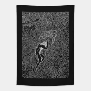 PSYCHEDELIC TRIPPY HORROR VACUI MYTH OF SISYPHUS - linework Tapestry