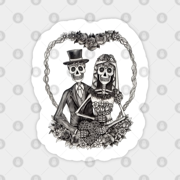 Sugar skull couple love wedding. Magnet by Jiewsurreal