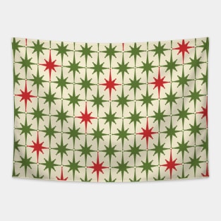 Christmas Starbursts - Atomic Age Xmas Holiday Pattern in Red and Retro Green on Cream Tapestry