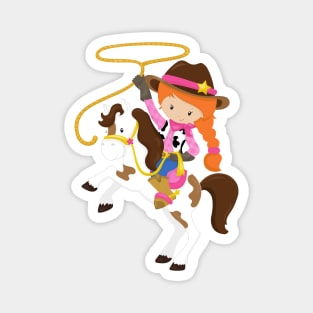 Cowgirl, Sheriff, Horse, Lasso, Orange Hair Magnet