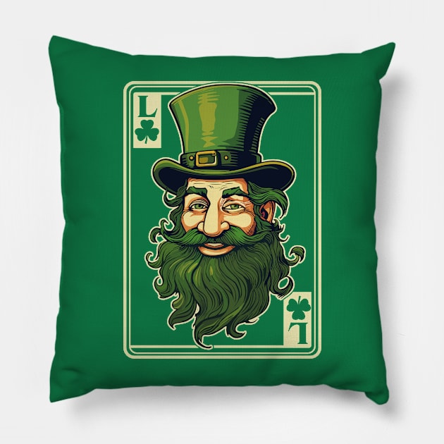 Leprechaun Shamrock Card St Paddys Day Festival Pillow by Apocatnipse Meow