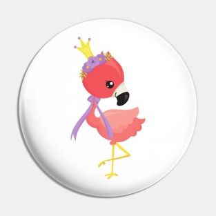 Princess Flamingo, Cute Flamingo, Flowers, Crown Pin