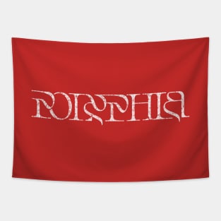 Vintage look Polyphia Distressed Text White Tapestry