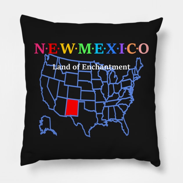 New Mexico, USA. Land of Enchantment. (With Map) Pillow by Koolstudio