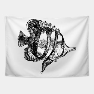 Tropical sea butterfly fish sketch hand drawn Tapestry