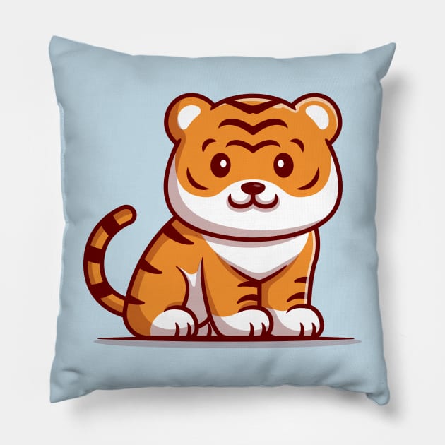 Cute Tiger Sitting Cartoon Pillow by Catalyst Labs