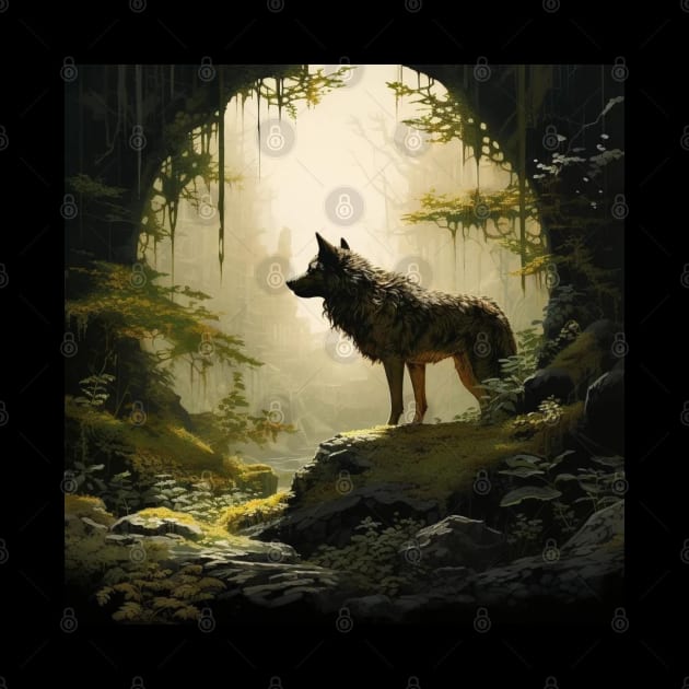 Mystic Wolf in Enchanted Forest by vk09design