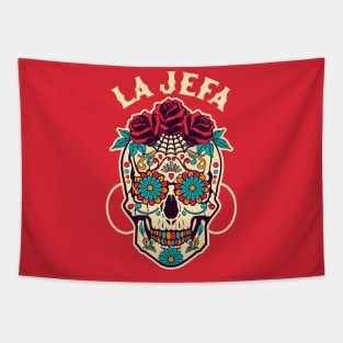 La Jefa Sugar Skull Mexican Dia De Los Muertos Day of Dead Tapestry