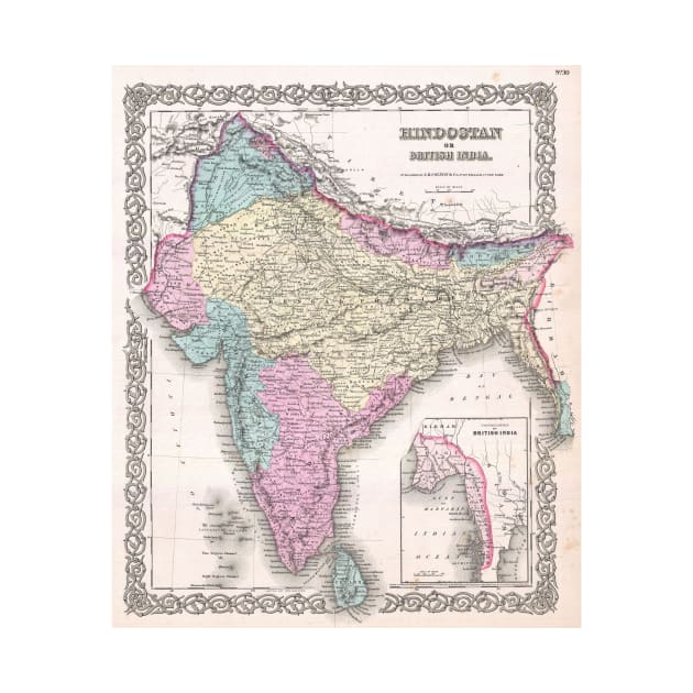 Vintage Map of India (1855) by Bravuramedia