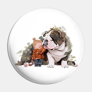 Cute English Bulldog Animal Loving Cuddle Embrace Children Kid Tenderness Pin