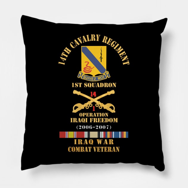 Army - 14th Cavalry Regiment w Cav Br - 1st Squadron - OIF - 2006–2007 - Red Txt Cbt Vet w IRAQ SVC X 300 Pillow by twix123844
