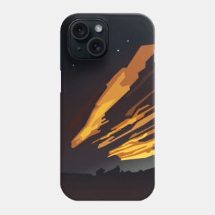 Sunrise cartoon landscape and comet tails Phone Case