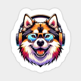 Norwegian Buhund as Smiling DJ with Headphones and Sunglasses Magnet