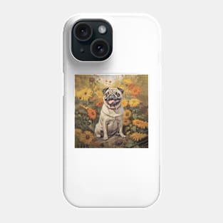 Cute Pug in Fall Flowers Phone Case