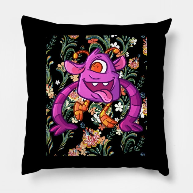 cute bacteria or beast smile  in flower Pillow by funnyd