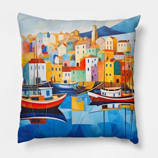Village Port Concept Abstract Colorful Scenery Painting Pillow