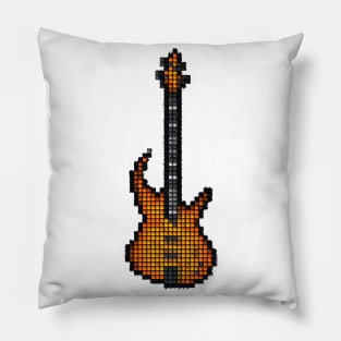 Tiled Pixel Burning Fire Bass Guitar Upright Pillow