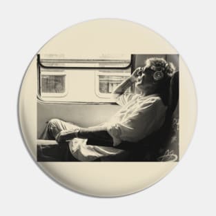 Anthony Bourdain on the Train Pencil Drawing Pin