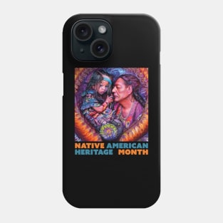 Native American Indigenous tribal art with Indigenous Indian Chief feather Headdress and Native Indigenous girl Phone Case