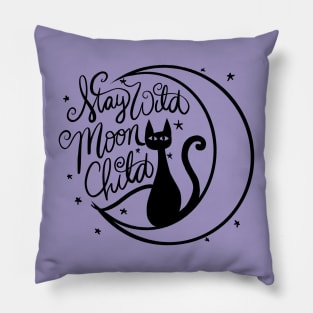 Stay Wild Moon Child Black Cat Pillow