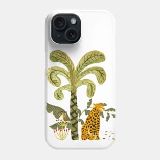 Leopard in the rainforest jungle with palm trees Phone Case