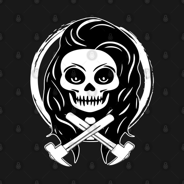 Female Carpenter Skull and Hammer White Logo by Nuletto