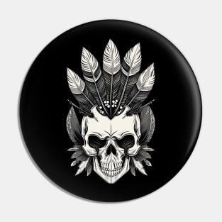 skull with feathers Pin