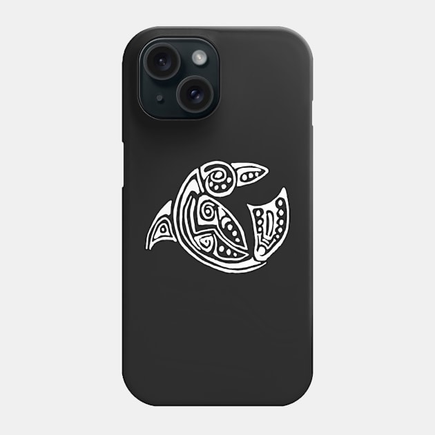 White dolphin tattoo style red background Phone Case by Zamen