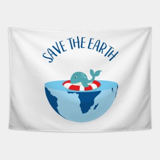 Little Whale learns to swim - Save the Earth - Happy Earth Day - Earth the Swimming Pool Tapestry