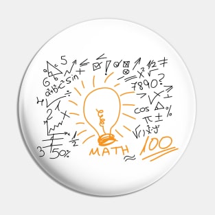 Hand drawn maths symbol and elements around orange bulb Pin