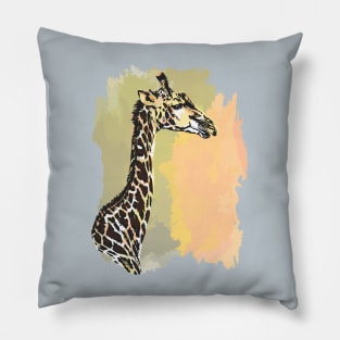 Giraffe Line & Wash Watercolor Painting for Giraffe Fans Pillow