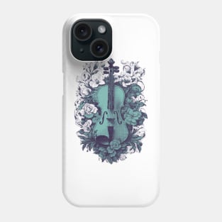 Violin & roses pixel art blue Phone Case