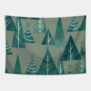 Sage Green Watercolor Christmas Trees Tapestry