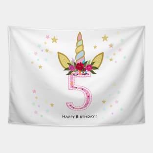 Fifth birthday candle. Four. Unicorn Birthday invitation Tapestry