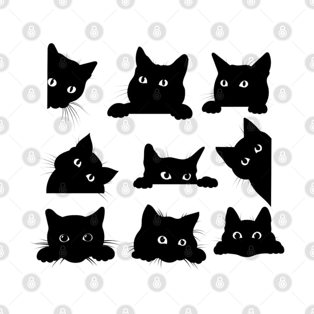 Cute Funny Black Cat in Different Positions Artwork by Artistic muss